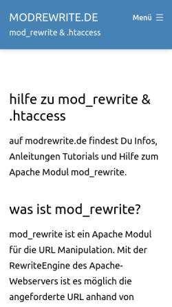 Vorschau der mobilen Webseite modrewrite.de, URL Manipulation mit mod_rewrite