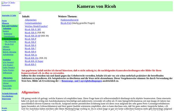 Vorschau von www.fotolaborinfo.de, Features und Erfahrungsberichte zu Kameramodellen von Ricoh