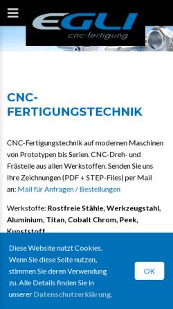 Vorschau der mobilen Webseite www.egli-maschinenbau.ch, Egli Maschinenbau AG