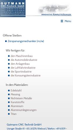 Vorschau der mobilen Webseite www.gutmann-cnc.de, Gutmann CNC-Technik GmbH
