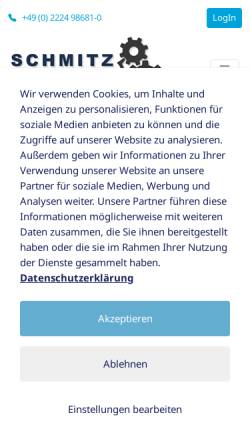 Vorschau der mobilen Webseite www.schmitz-spezialmaschinenbau.de, Schmitz Spezialmaschinenbau GmbH