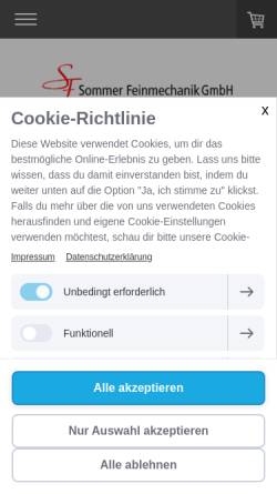 Vorschau der mobilen Webseite www.sommer-feinmechanik.ch, Sommer Feinmechanik GmbH