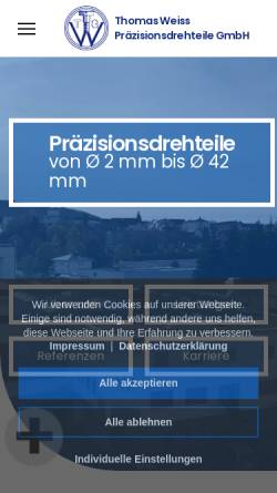 Vorschau der mobilen Webseite www.th-weiss.de, Thomas Weiss Präzisionsdrehteile GmbH