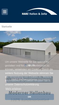 Vorschau der mobilen Webseite www.harz-hallen.de, Harz Hallen & Zelte GmbH