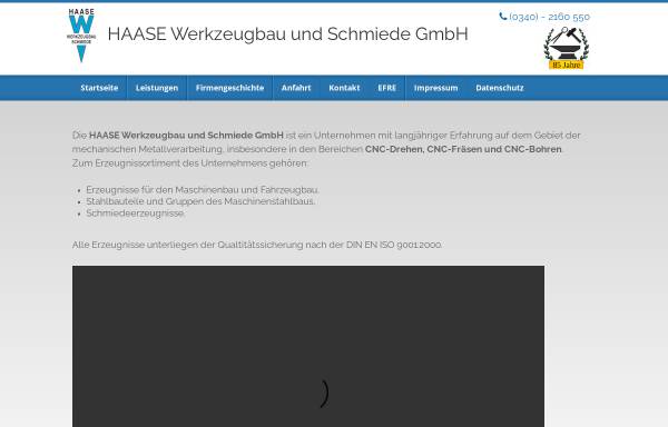 Vorschau von www.haase-werkzeugbau.de, Wolfgang Haase Werkzeugbau und Schmiede GmbH