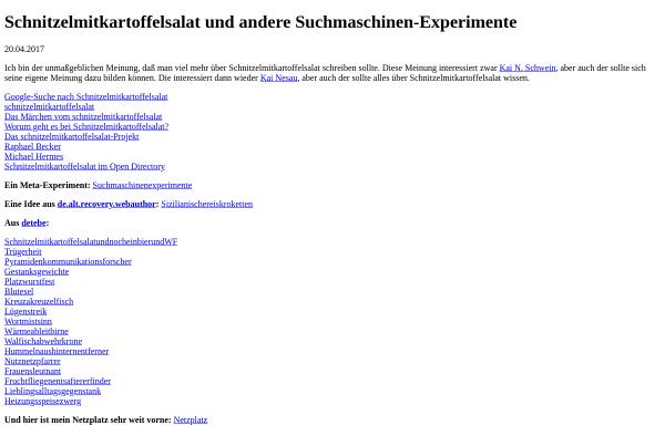 Vorschau von www.bruhaha.de, Schnitzelmitkartoffelsalat und andere Suchmaschinen-Experimente