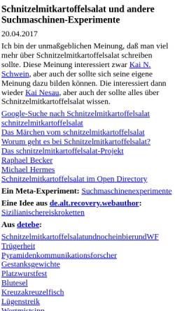 Vorschau der mobilen Webseite www.bruhaha.de, Schnitzelmitkartoffelsalat und andere Suchmaschinen-Experimente