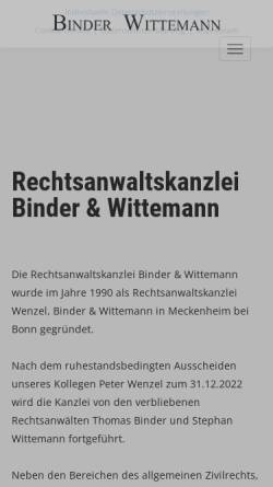 Vorschau der mobilen Webseite www.rechtsanwaelte-wenzel.de, Wenzel, Binder & Wittemann