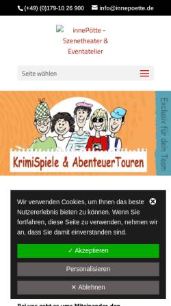 Vorschau der mobilen Webseite www.innepoette.de, Krimi-Events zum Mitspielen - innepötte Szenetheater