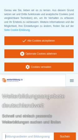 Vorschau der mobilen Webseite www.weiterbildung.de, Weiterbildung.de GmbH