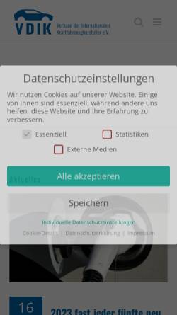 Vorschau der mobilen Webseite www.vdik.de, Verband der Importeure von Kraftfahrzeugen e.V. VDIK