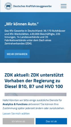 Vorschau der mobilen Webseite www.kfzgewerbe.de, Zentralverband Deutsches Kraftfahrzeuggewerbe e. V.