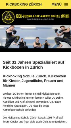 Vorschau der mobilen Webseite www.kickboxing-zh.ch, Kickboxing Schule Zürich