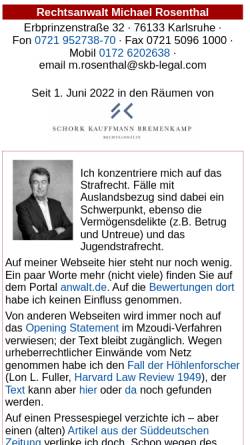 Vorschau der mobilen Webseite www.nullapoena.de, Rechtsanwalt Michael Rosenthal