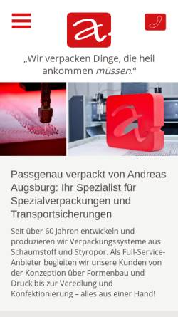 Vorschau der mobilen Webseite www.augsburg-schaumstoffe.de, Augsburg Verpackungen, Inh. Andreas Augsburg