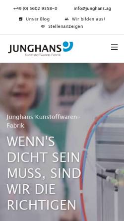 Vorschau der mobilen Webseite www.junghans.ag, G. Junghans Kunststoffwaren-Fabrik, Inh. Dipl.-Ing. Klaus Junghans