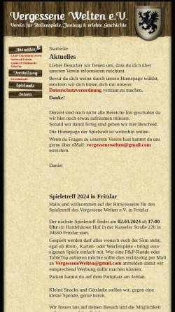 Vorschau der mobilen Webseite www.vergessenewelten.de, Vergessene Welten e.V.
