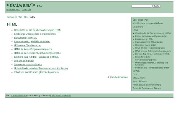 Vorschau von www.dciwam.de, Dciwam-FAQ: HTML