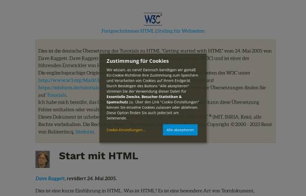 Vorschau von www.siteform.de, Einführung in HTML