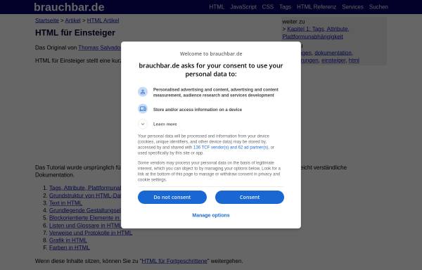 Vorschau von www.brauchbar.de, HTML für Einsteiger