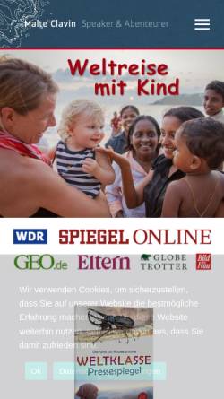 Vorschau der mobilen Webseite www.weltreise-mit-kind.de, Weltreise mit Kind [Malte, Annette & Amelie Clavin]