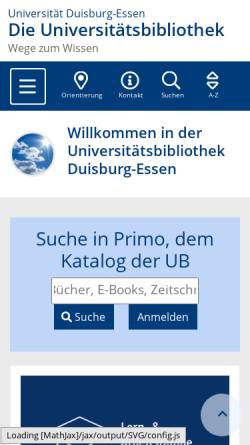 Vorschau der mobilen Webseite www.uni-due.de, Universitätsbibliothek