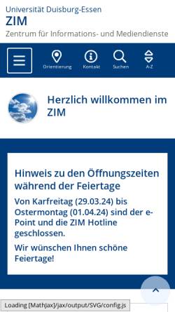 Vorschau der mobilen Webseite www.uni-due.de, Zentrum für Information und Mediendienste