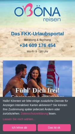 Vorschau der mobilen Webseite www.oboena.de, Oböna FKK-Reisen