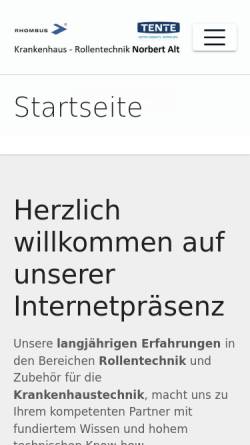 Vorschau der mobilen Webseite www.alt-krankenhaus-rollentechnik.de, Alt Krankenhaus-Rollentechnik, Inh. Norbert Alt