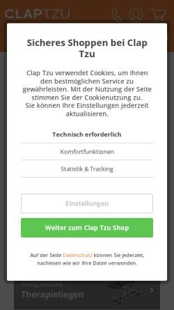 Vorschau der mobilen Webseite www.claptzu.de, Clap Tzu Massagetische Kühl & Eppler GmbH