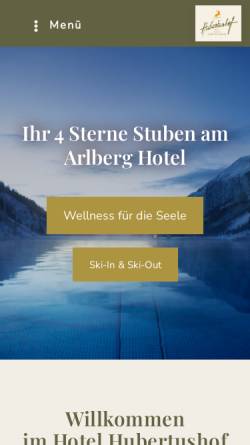 Vorschau der mobilen Webseite www.hubertushof-arlberg.at, Hotel Hubertushof