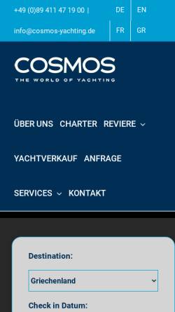 Vorschau der mobilen Webseite www.cosmos-yachting.de, Cosmos Yachting