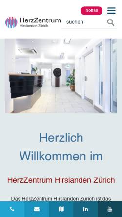 Vorschau der mobilen Webseite www.herzzentrum.ch, Herzzentrum Hirslanden, Zürich