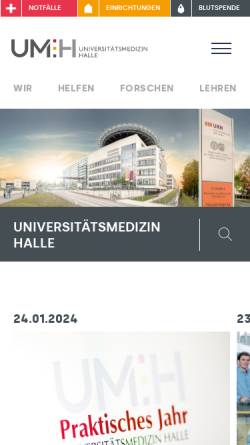 Vorschau der mobilen Webseite www.medizin.uni-halle.de, Kardiologie Universität Halle