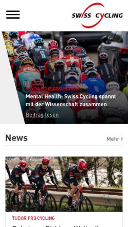 Vorschau der mobilen Webseite www.swiss-cycling.ch, Schweizerischer Radfahrer-Bund