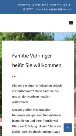 Vorschau der mobilen Webseite www.haus-am-deich-nordsee.de, Haus am Deich