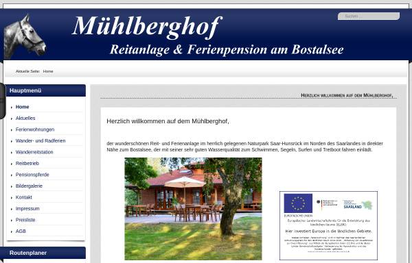 Vorschau von www.muehlberghof-bostalsee.de, Reit- und Ferienparadies Mühlberghof