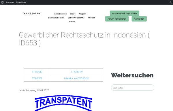Vorschau von transpatent.com, Gewerblicher Rechtsschutz in Indonesien