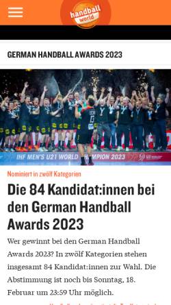 Vorschau der mobilen Webseite www.handball-world.com, Handball World