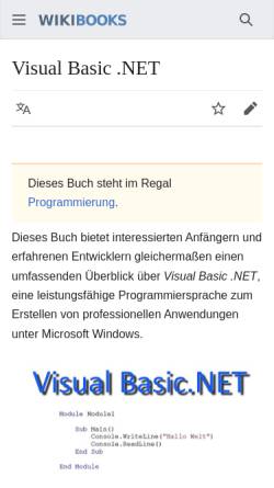 Vorschau der mobilen Webseite de.wikibooks.org, Visual Basic.NET