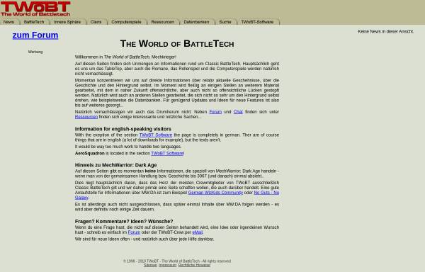 Vorschau von www.twobt.de, The World of BattleTech