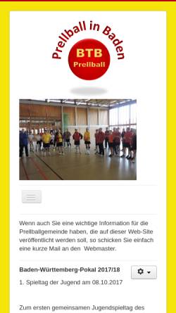 Vorschau der mobilen Webseite www.prellball-in-baden.de, Prellball im Badischen Turner-Bund e.V.