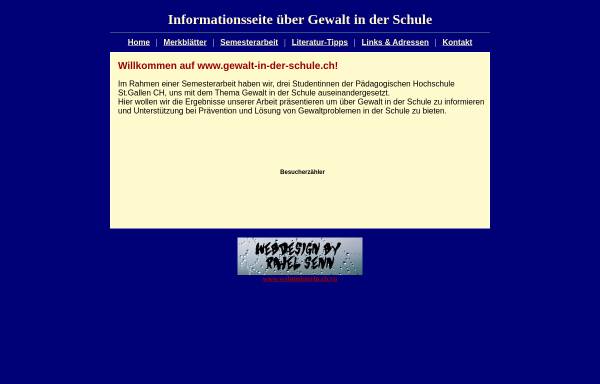Vorschau von www.rahel-senn.ch, Informationsseite über Gewalt in der Schule