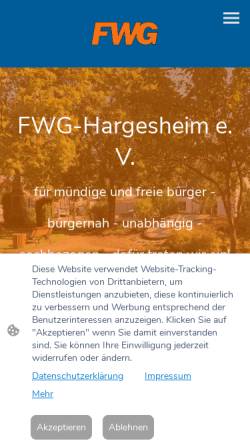 Vorschau der mobilen Webseite fwg-hargesheim.de, Freie Wählergemeinschaft Hargesheim e.V.