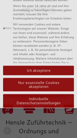 Vorschau der mobilen Webseite www.hensle-zufuehrtechnik.de, Eugen Hensle Ordnungs- und Zuführtechnik GmbH