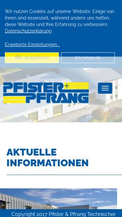 Vorschau der mobilen Webseite www.pfister-pfrang.de, Pfister & Pfrang Technischer Großhandel GmbH