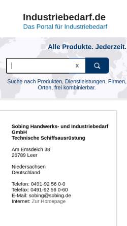 Vorschau der mobilen Webseite www.industriebedarf.de, Sobing Handwerks- und Industriebedarf, Inh. Hans-Georg Sobing