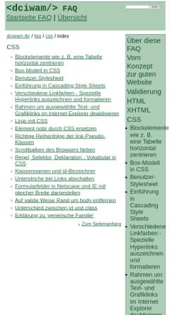 Vorschau der mobilen Webseite dciwam.de, dciwam FAQ CSS