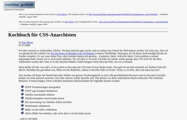 Vorschau von gutfeldt.ch, Kochbuch für CSS-Anarchisten