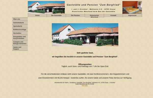Vorschau von www.bergfried-ziesar.de, Gaststätte und Pension zum Bergfried